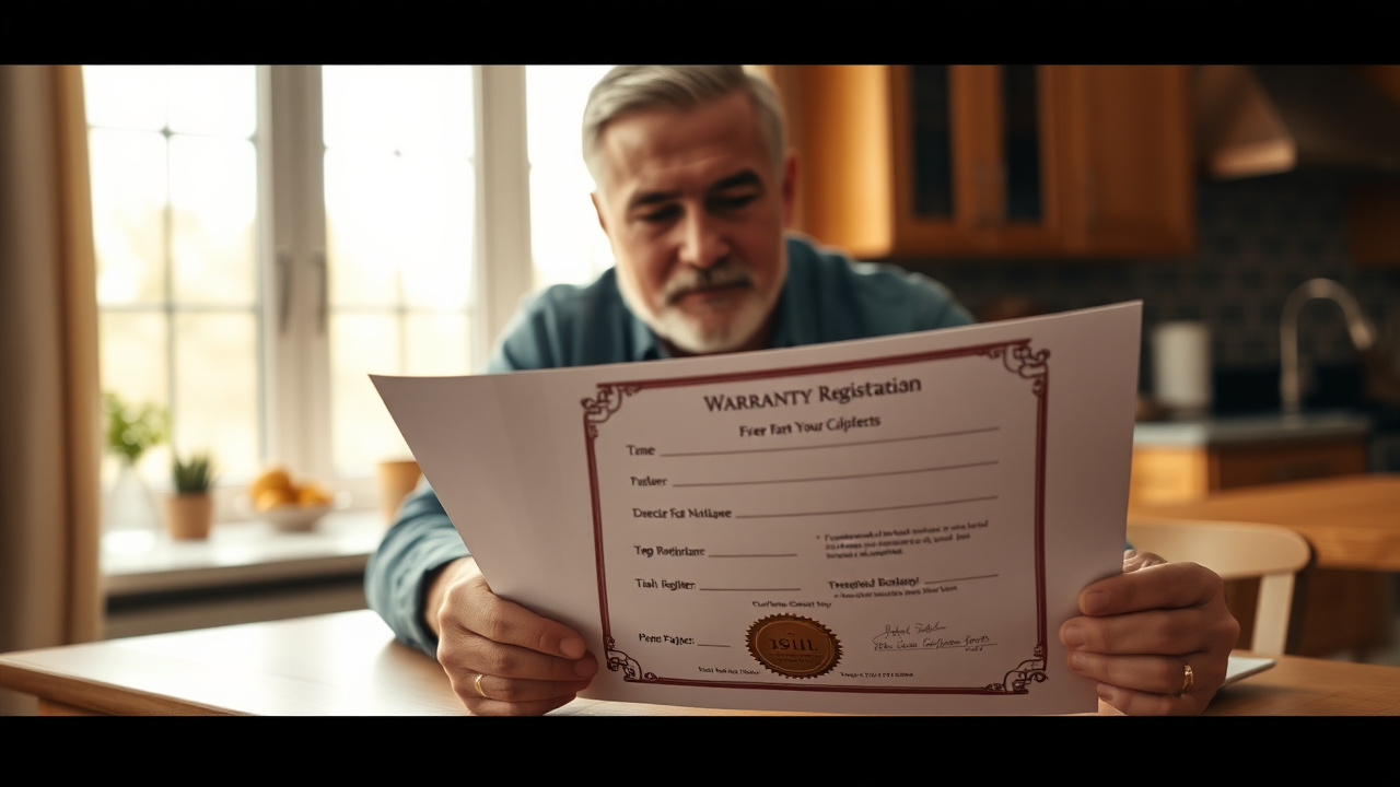 Homeowner reviewing a spray foam insulation warranty registration certificate at a kitchen table
